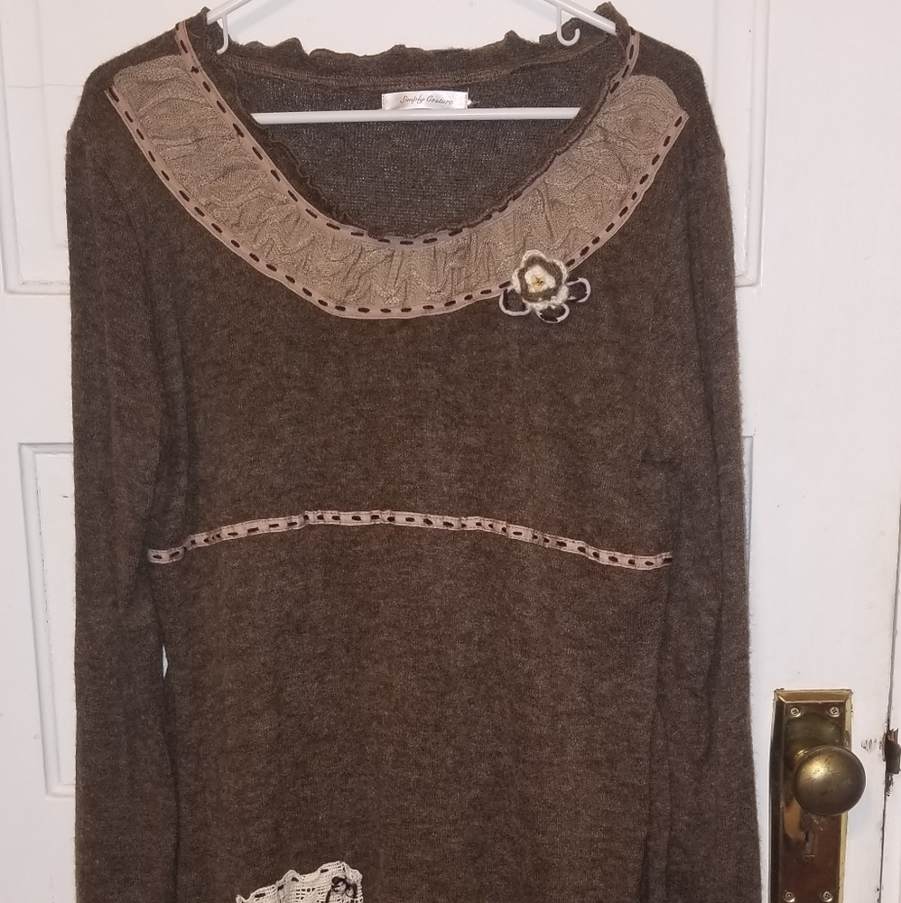 Fall/winter wool blend dress/crochet embellishment